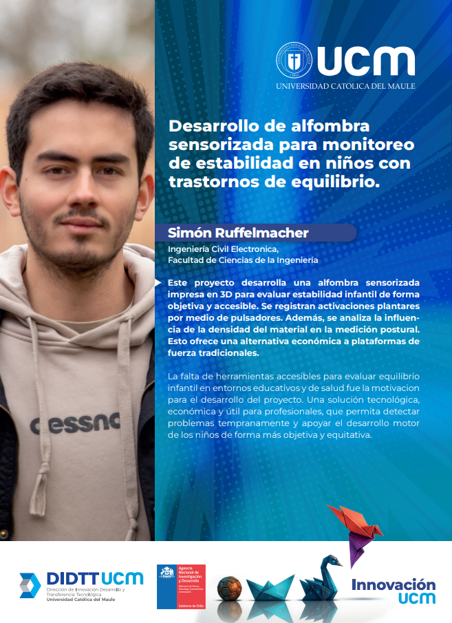 Estudiante de Ingeniería Civil Electrónica UCM desarrolla innovadora alfombra sensorizada para monitoreo de equilibrio infantil